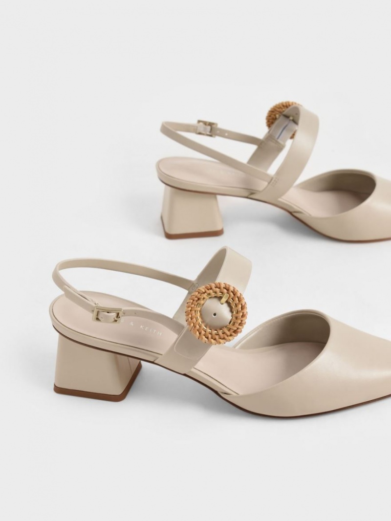 Pumps Charles & Keith Woven Cu Catarama Slingback Toc Bej | 590HABYZT