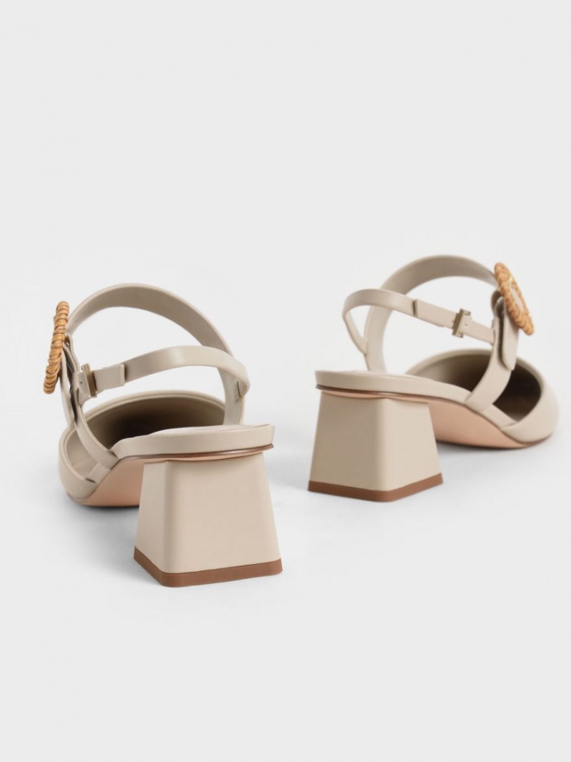 Pumps Charles & Keith Woven Cu Catarama Slingback Toc Bej | 590HABYZT