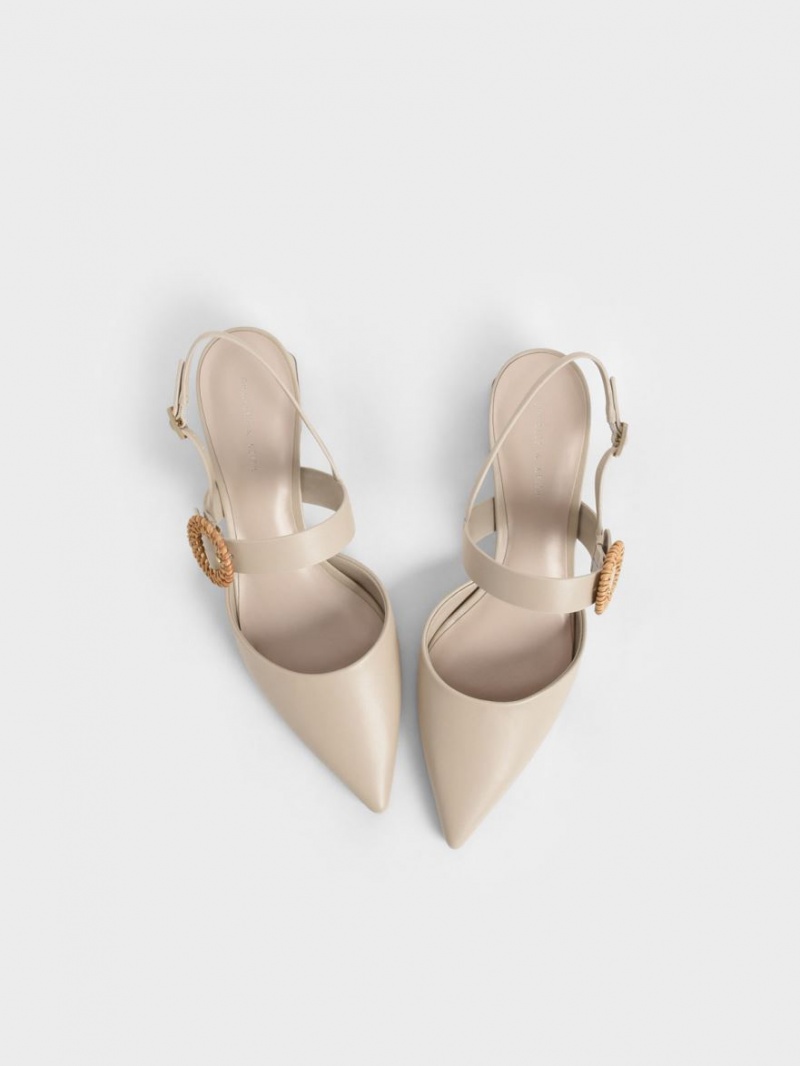 Pumps Charles & Keith Woven Cu Catarama Slingback Toc Bej | 590HABYZT