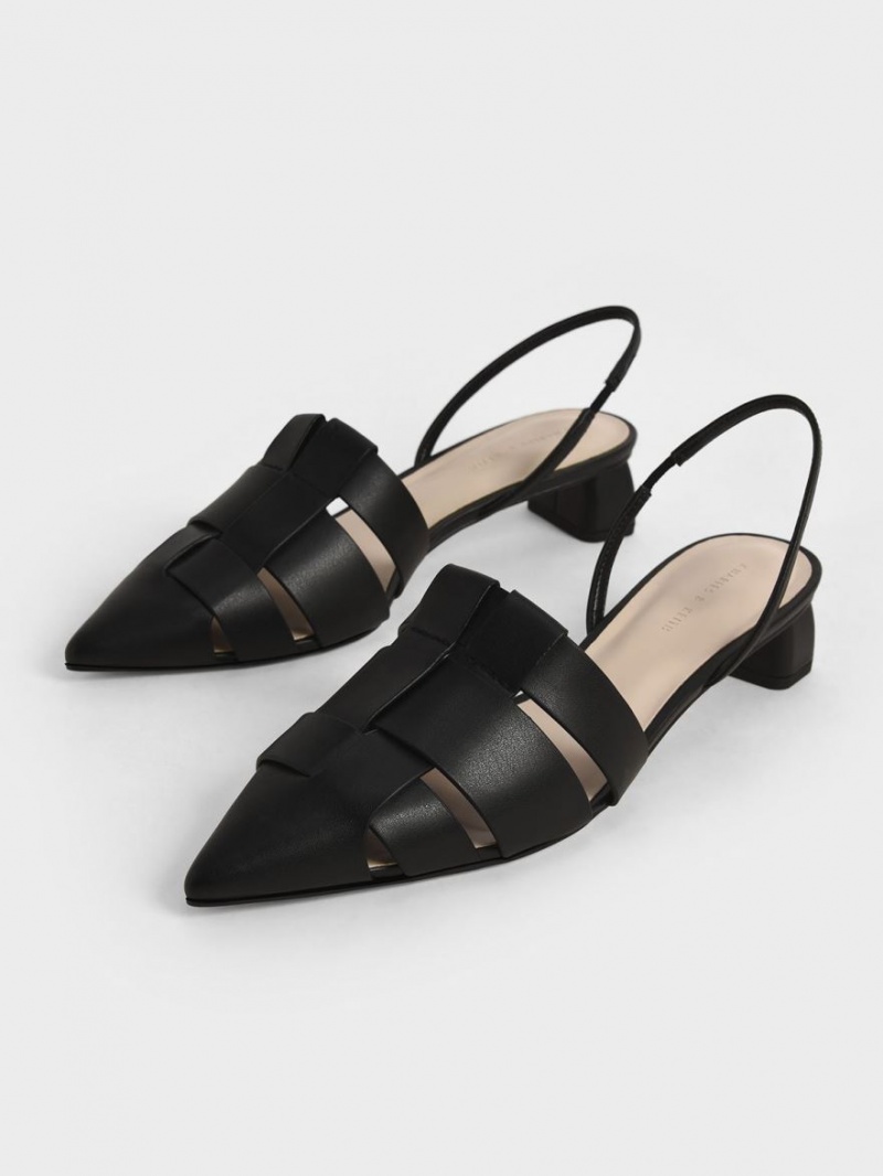 Pumps Charles & Keith Woven Slingback Negrii | 012CZIMKO
