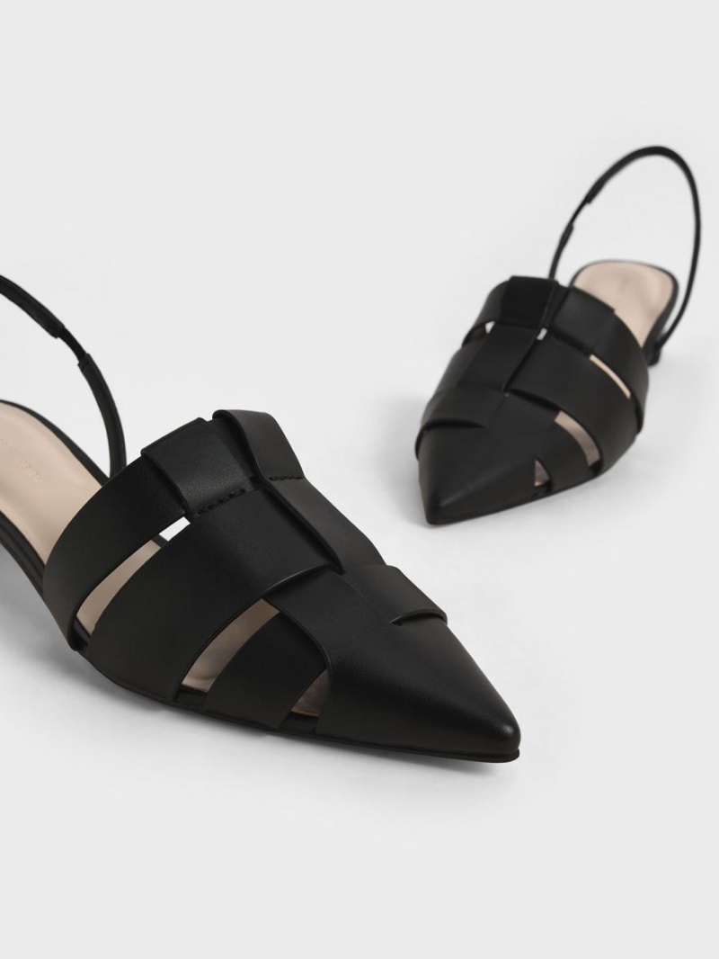 Pumps Charles & Keith Woven Slingback Negrii | 012CZIMKO