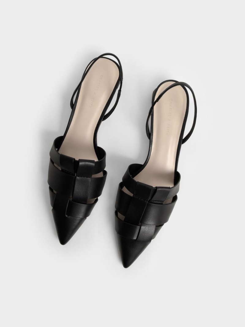 Pumps Charles & Keith Woven Slingback Negrii | 012CZIMKO