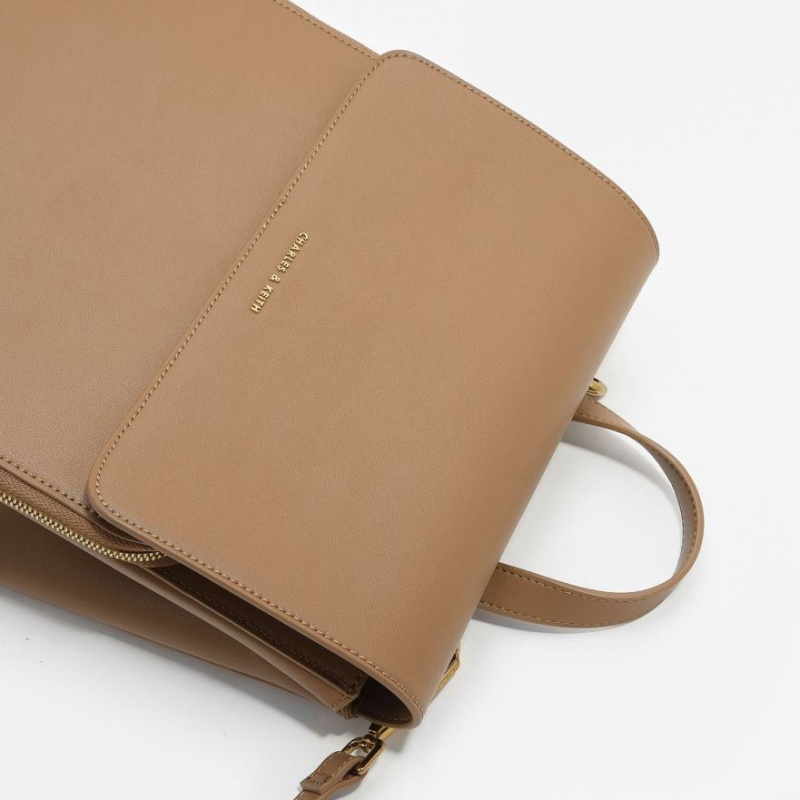 Rucsac Charles & Keith Front Flap Structured Maro | 374FBLATK