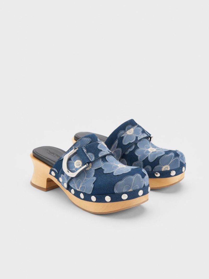 Saboti Charles & Keith Gabine Floral Denim Studded Albastri | 094BMHSAJ