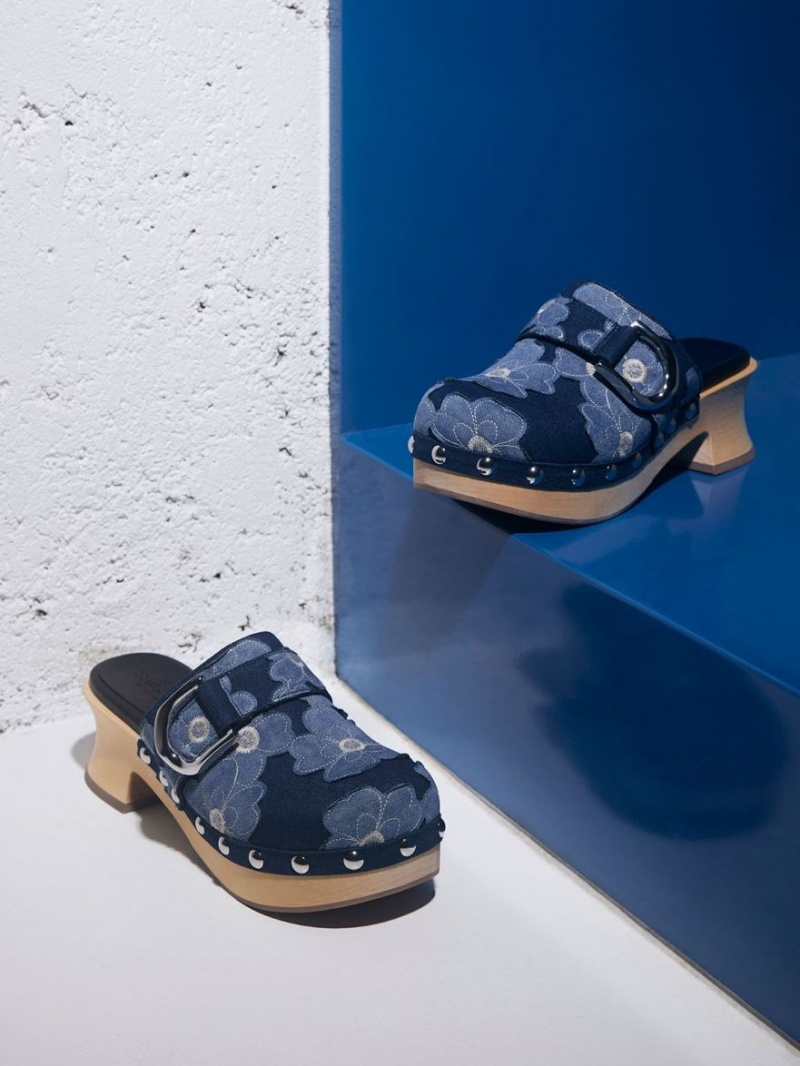 Saboti Charles & Keith Gabine Floral Denim Studded Albastri | 094BMHSAJ