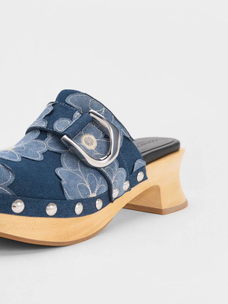 Saboti Charles & Keith Gabine Floral Denim Studded Albastri | 094BMHSAJ