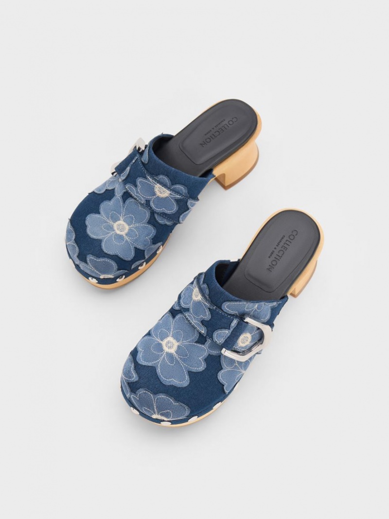 Saboti Charles & Keith Gabine Floral Denim Studded Albastri | 094BMHSAJ