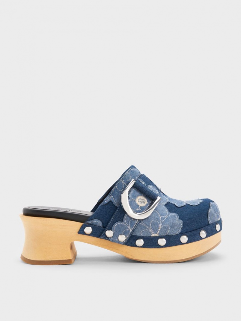 Saboti Charles & Keith Gabine Floral Denim Studded Albastri | 094BMHSAJ
