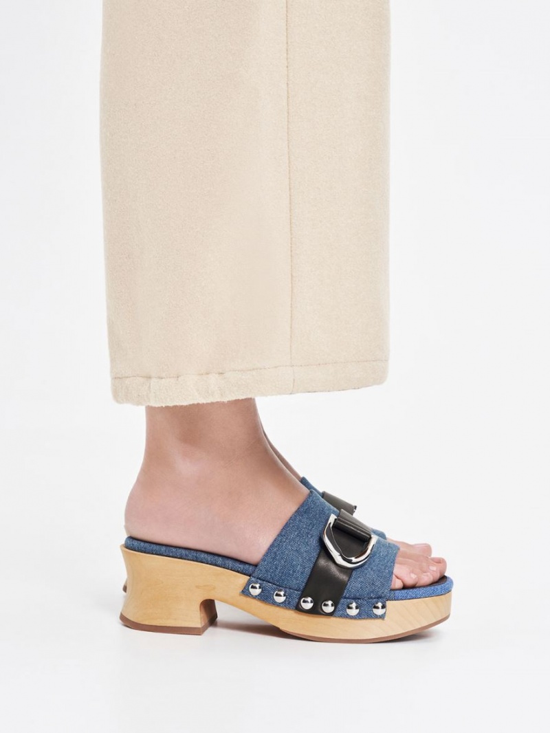Saboti Charles & Keith Gabine Studded Denim & Piele Albastri | 248IXPJTB