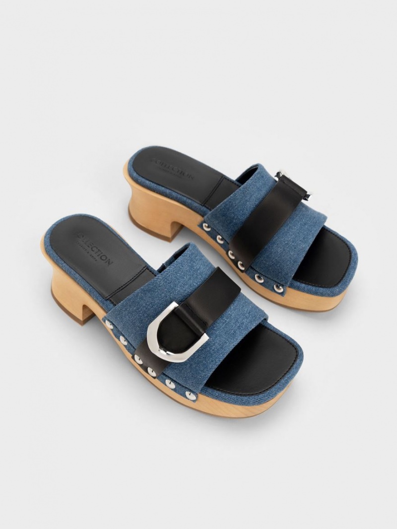 Saboti Charles & Keith Gabine Studded Denim & Piele Albastri | 248IXPJTB