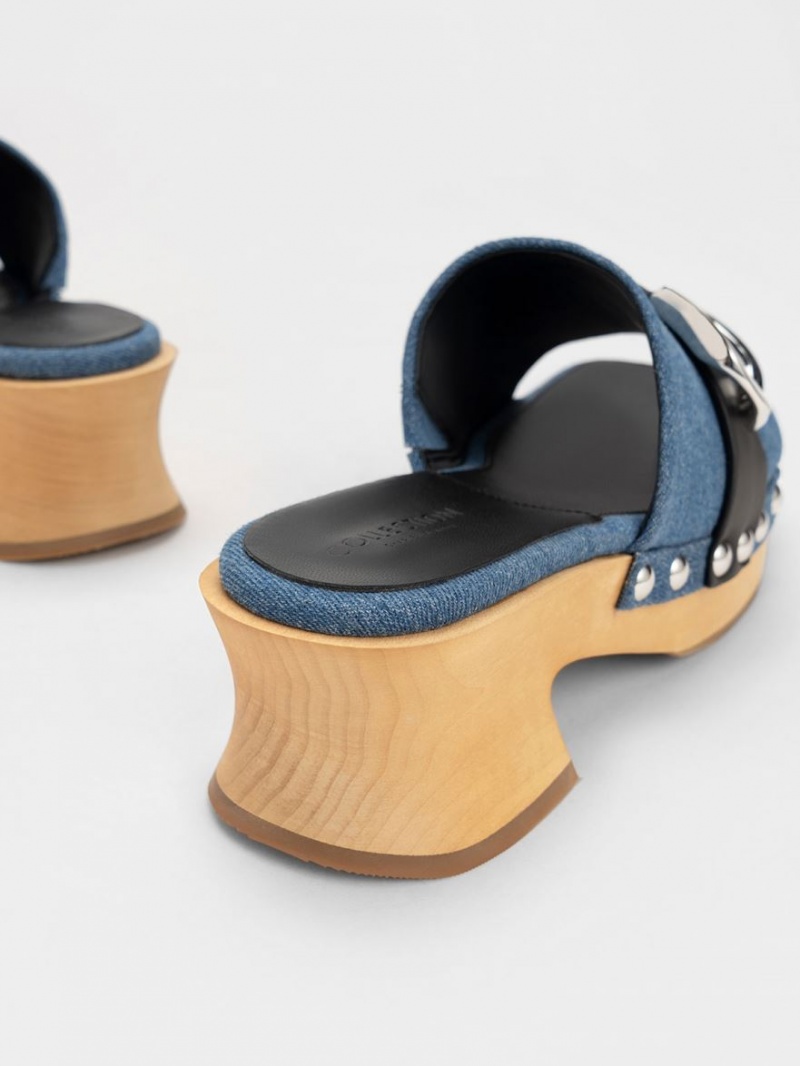 Saboti Charles & Keith Gabine Studded Denim & Piele Albastri | 248IXPJTB