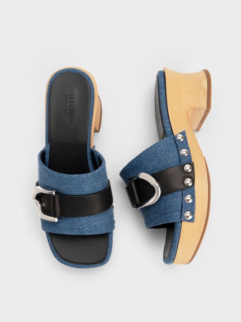 Saboti Charles & Keith Gabine Studded Denim & Piele Albastri | 248IXPJTB
