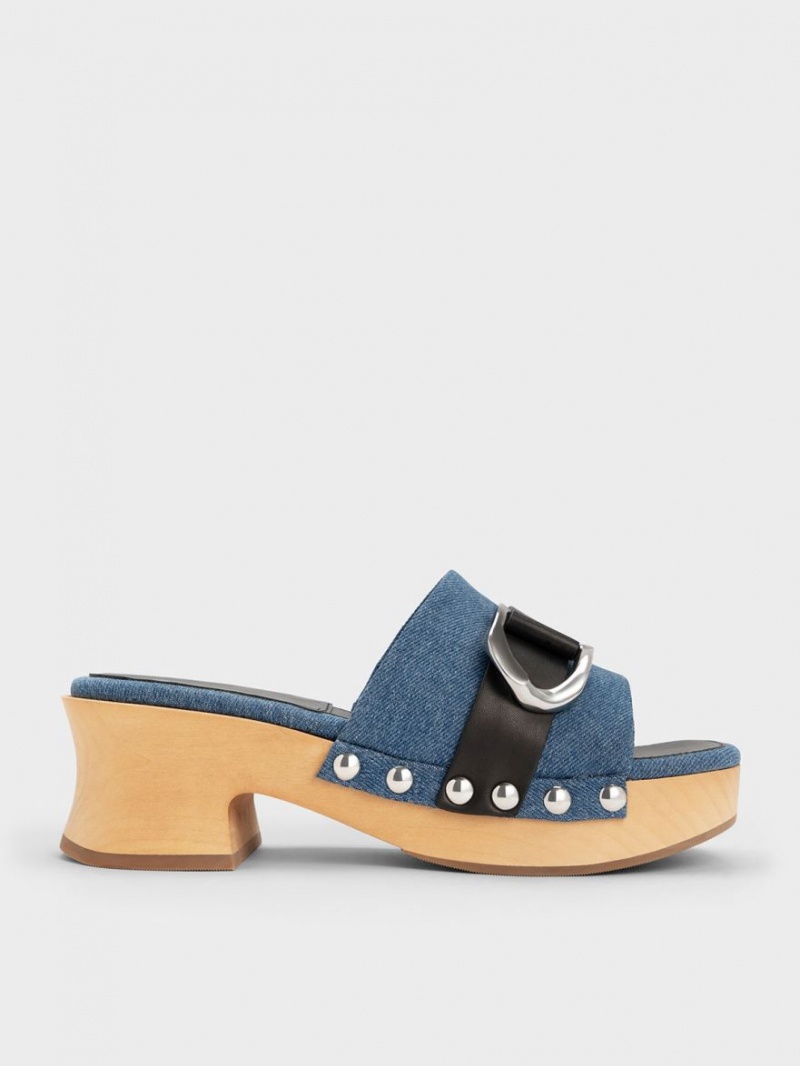 Saboti Charles & Keith Gabine Studded Denim & Piele Albastri | 248IXPJTB
