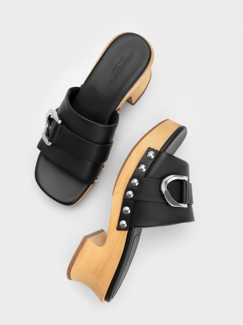 Saboti Charles & Keith Gabine Studded Piele Negrii | 392ZATVOB
