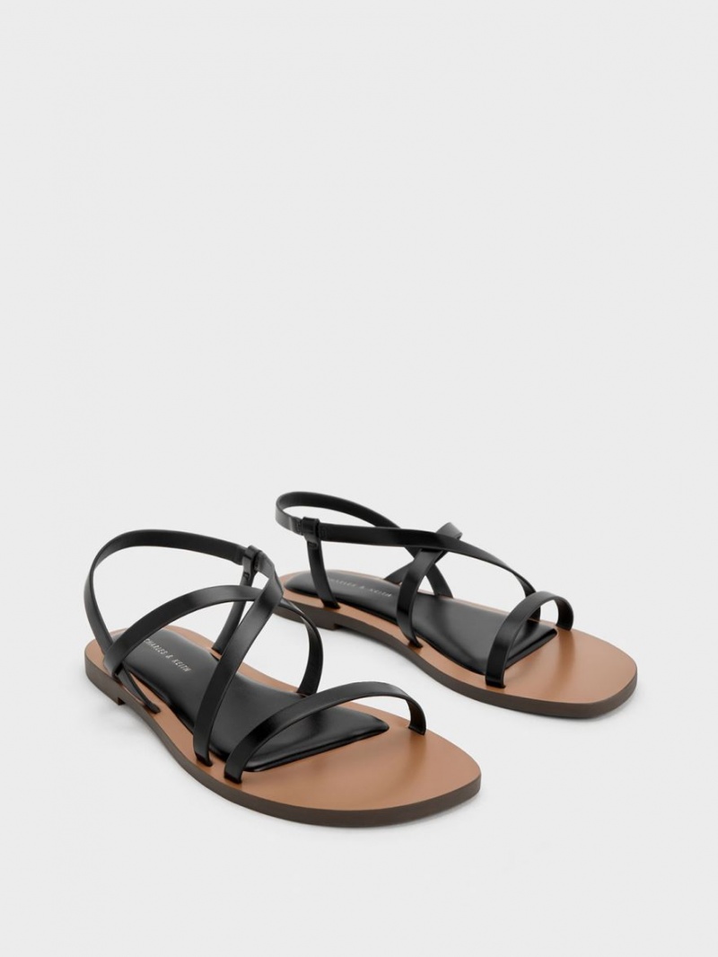 Sandale Cu Curea Charles & Keith Asymmetrical Negrii | 342XDNSMW