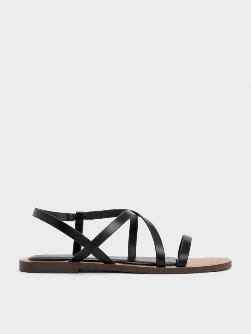 Sandale Cu Curea Charles & Keith Asymmetrical Negrii | 342XDNSMW
