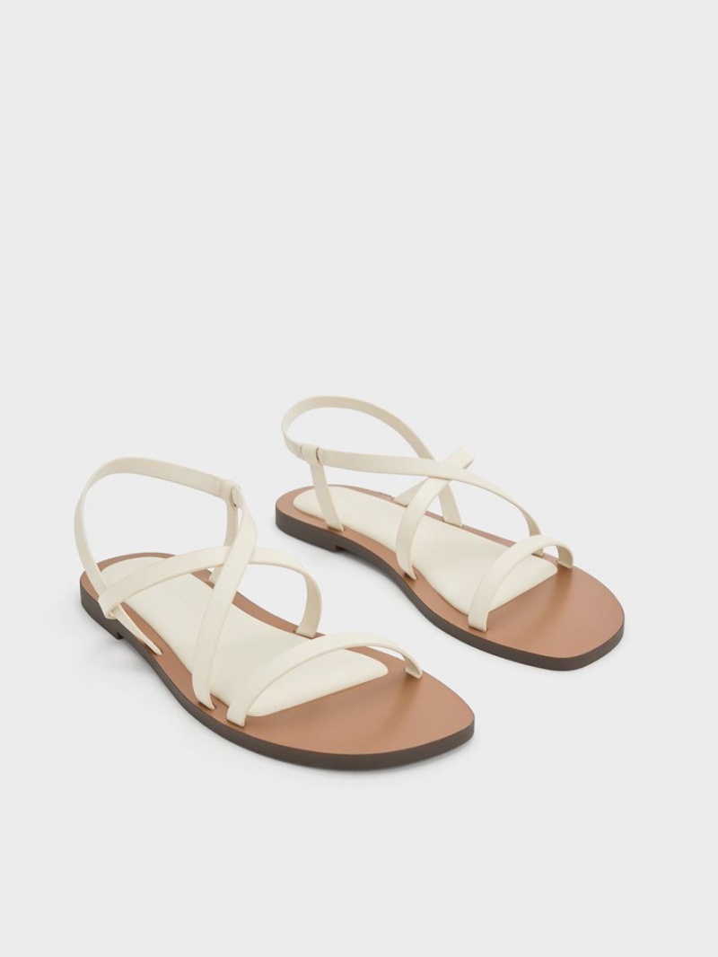 Sandale Cu Curea Charles & Keith Asymmetrical Albi | 731SBEHZI