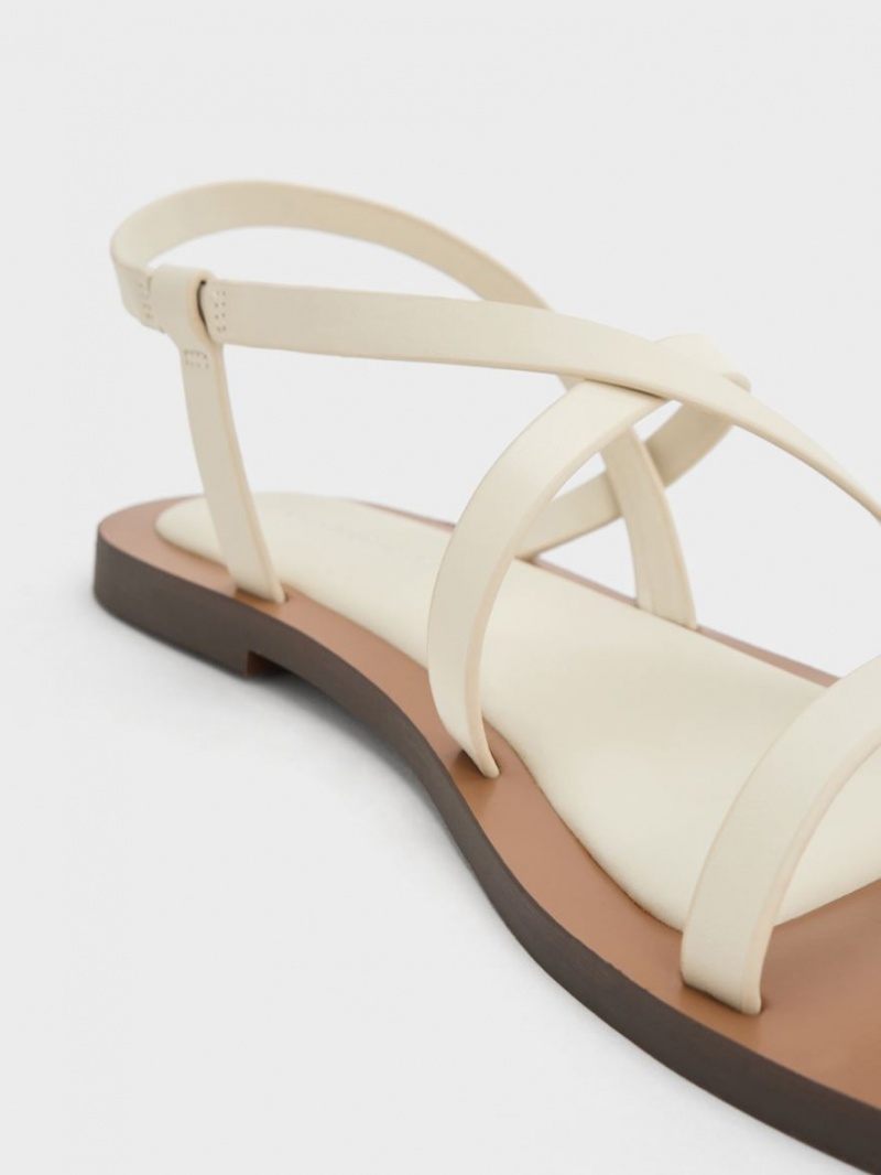 Sandale Cu Curea Charles & Keith Asymmetrical Albi | 731SBEHZI