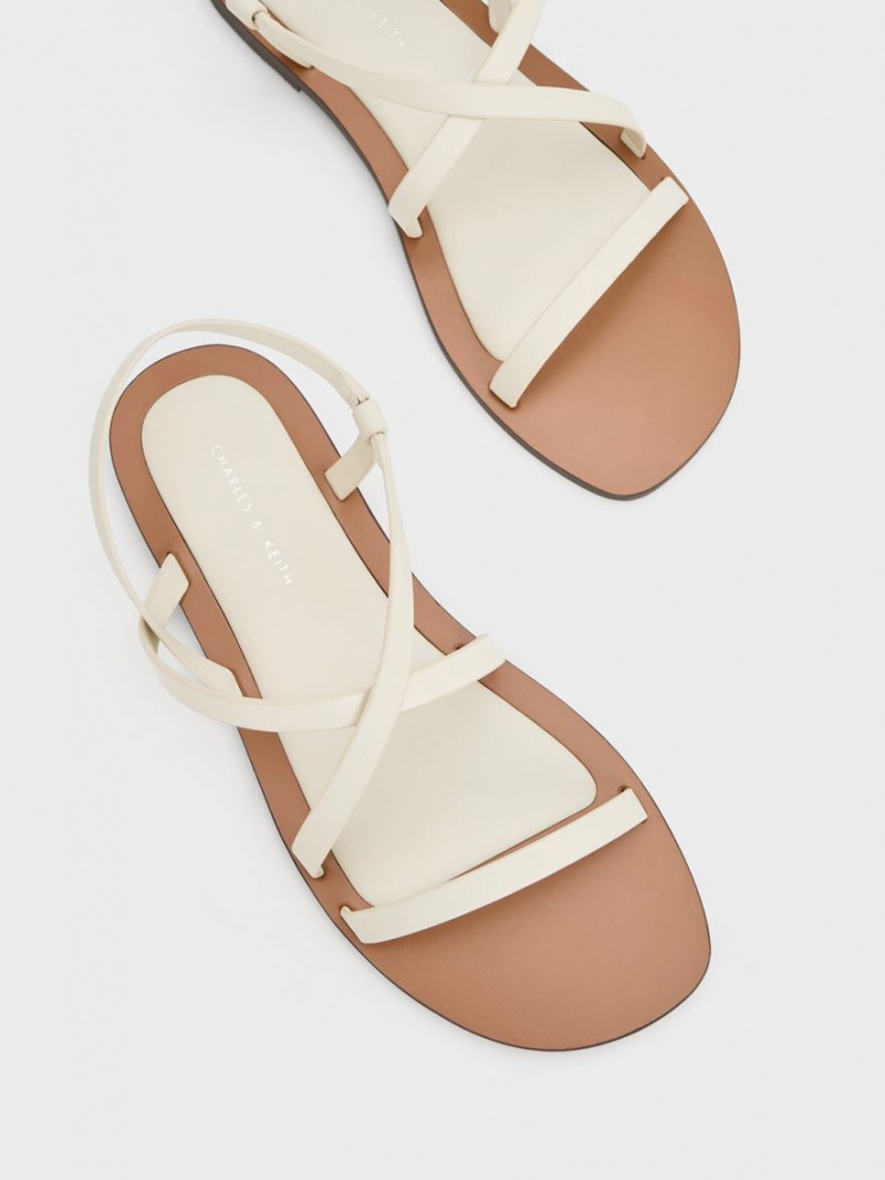 Sandale Cu Curea Charles & Keith Asymmetrical Albi | 731SBEHZI