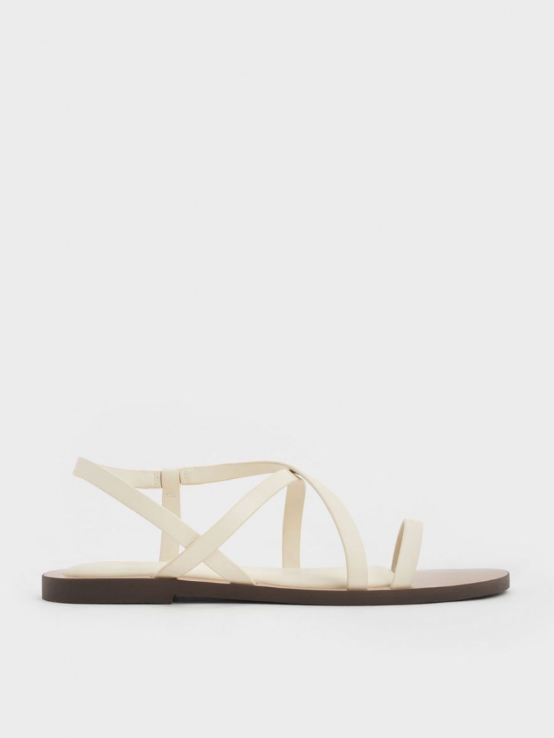 Sandale Cu Curea Charles & Keith Asymmetrical Albi | 731SBEHZI