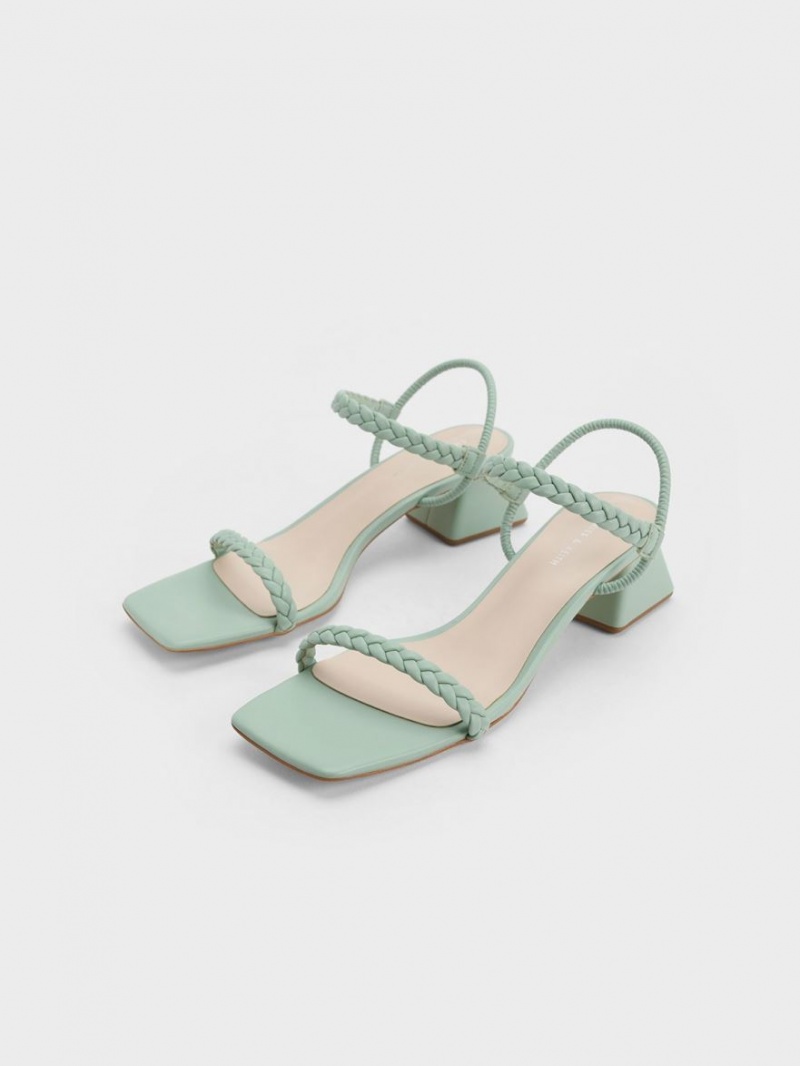Sandale Cu Curea Charles & Keith Braided Back Verde Menta | 295IQORHZ
