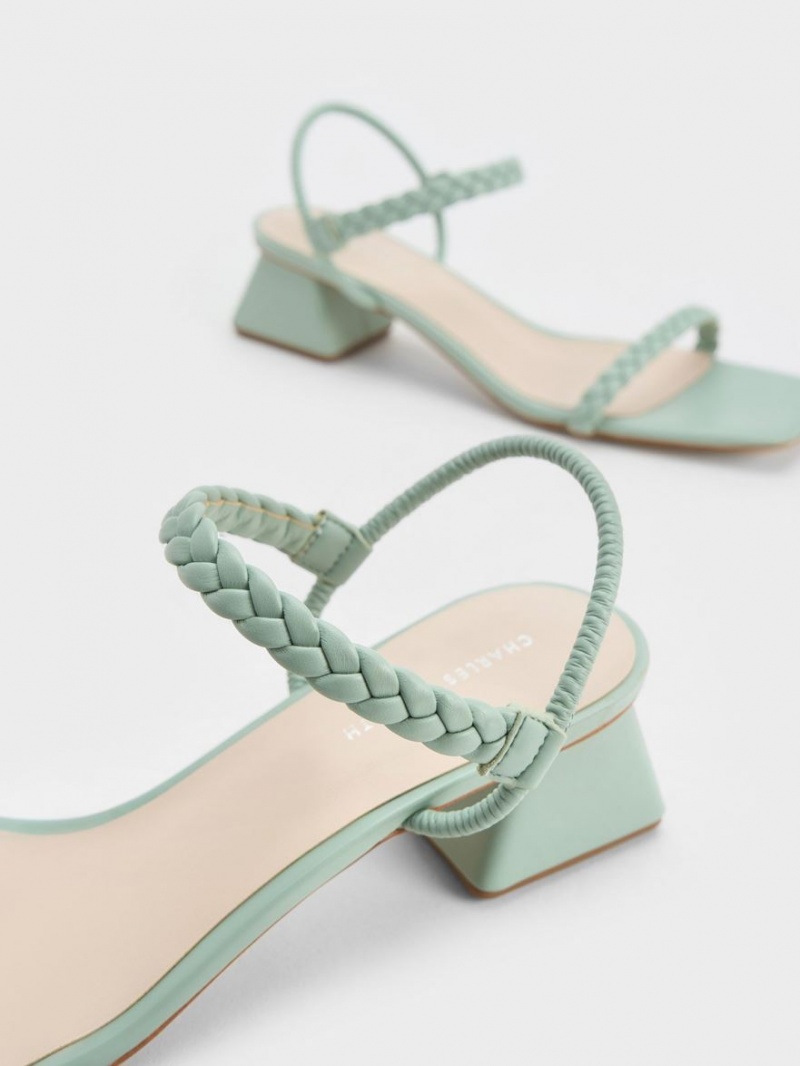 Sandale Cu Curea Charles & Keith Braided Back Verde Menta | 295IQORHZ