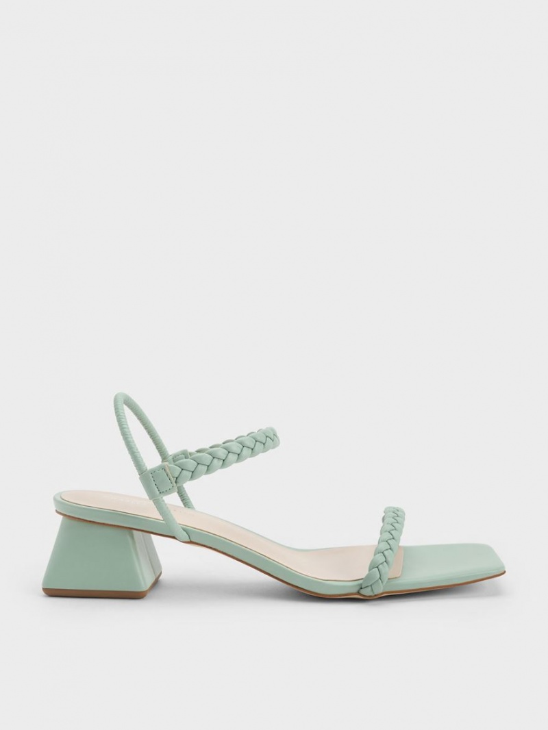 Sandale Cu Curea Charles & Keith Braided Back Verde Menta | 295IQORHZ