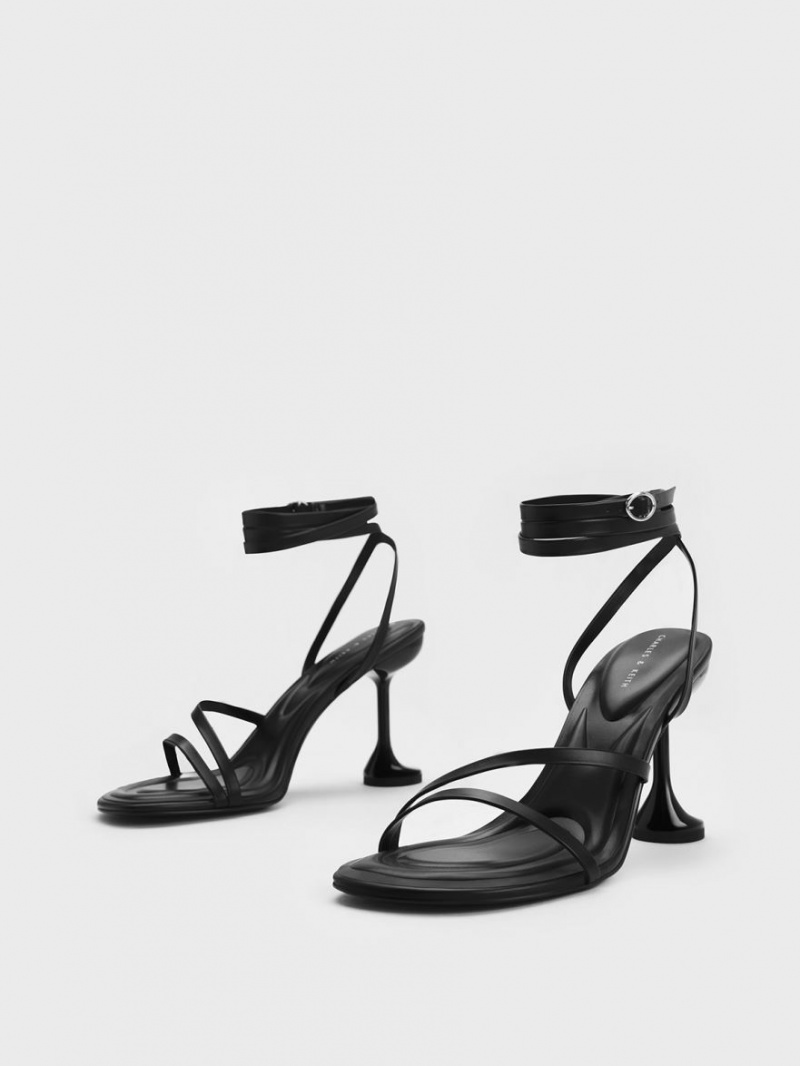 Sandale Cu Curea Charles & Keith Celestine Sculptural Heel Negrii | 947XJCKRY
