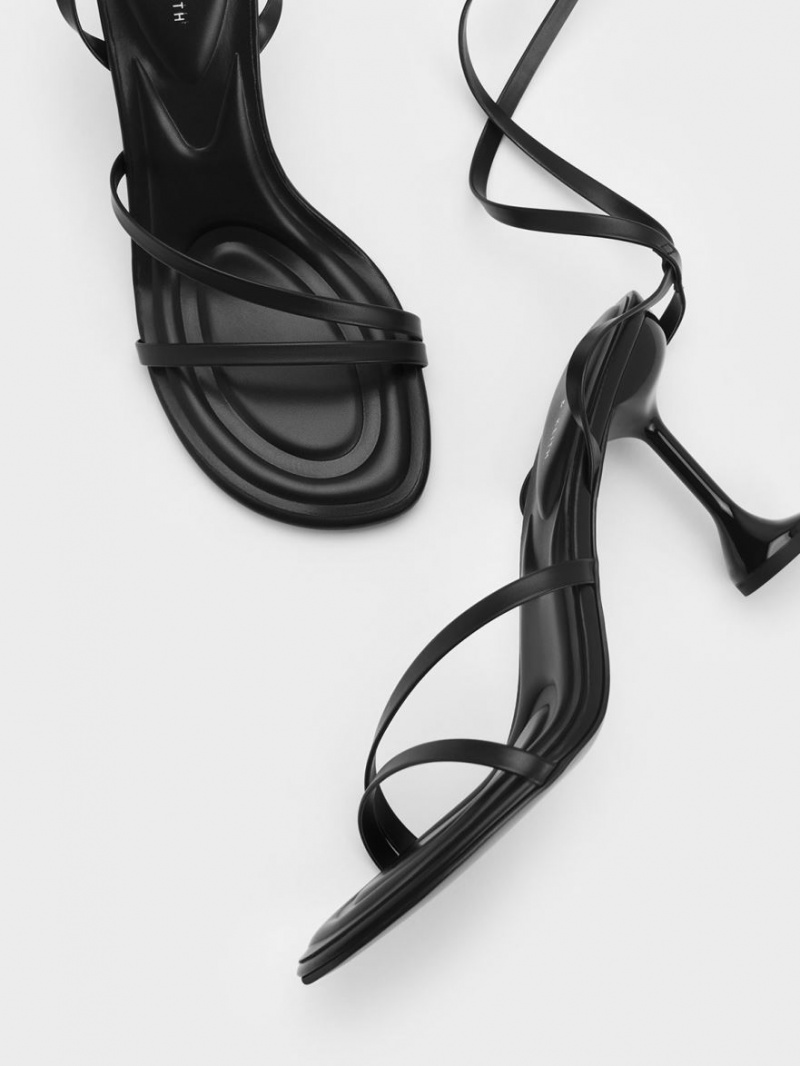 Sandale Cu Curea Charles & Keith Celestine Sculptural Heel Negrii | 947XJCKRY