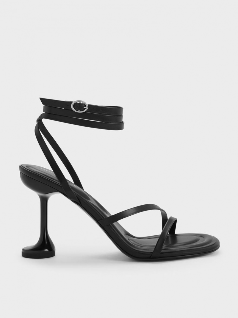 Sandale Cu Curea Charles & Keith Celestine Sculptural Heel Negrii | 947XJCKRY