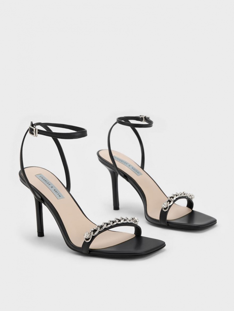 Sandale Cu Curea Charles & Keith Chain-Embellished Ankle Negrii | 912EQTXRN