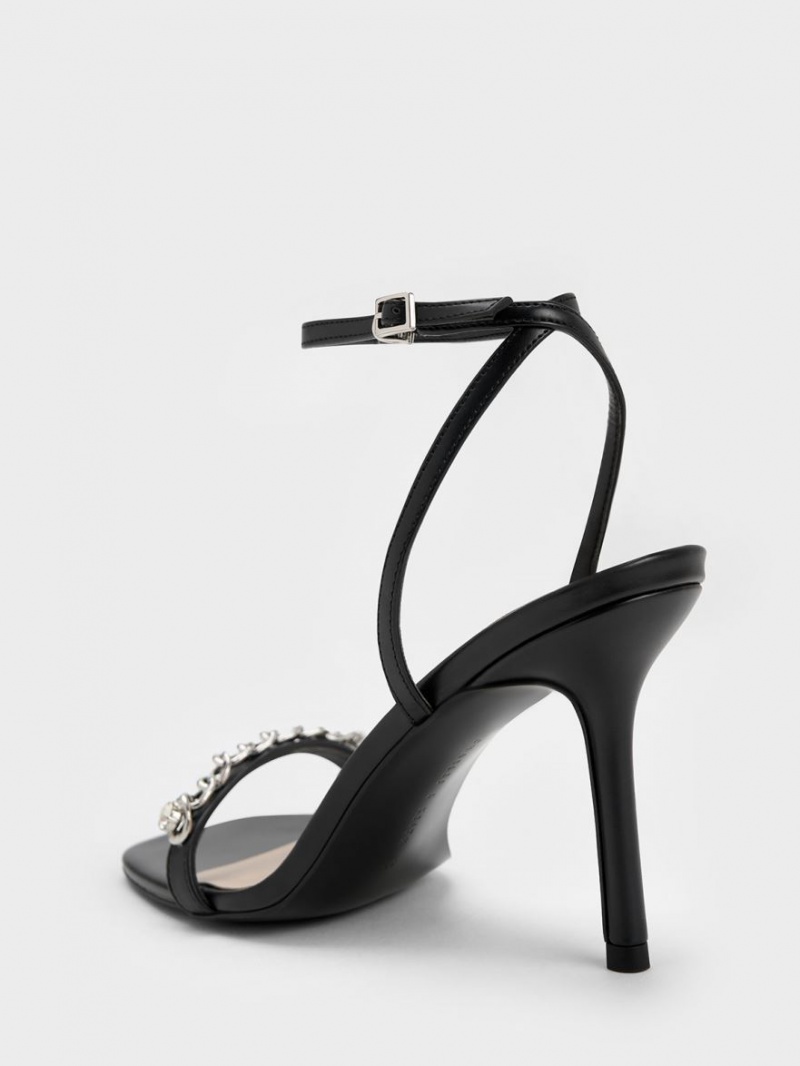 Sandale Cu Curea Charles & Keith Chain-Embellished Ankle Negrii | 912EQTXRN