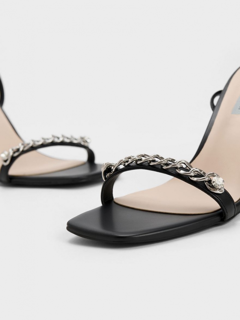 Sandale Cu Curea Charles & Keith Chain-Embellished Ankle Negrii | 912EQTXRN