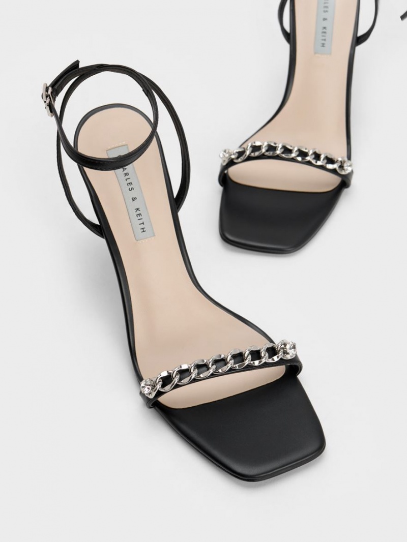 Sandale Cu Curea Charles & Keith Chain-Embellished Ankle Negrii | 912EQTXRN