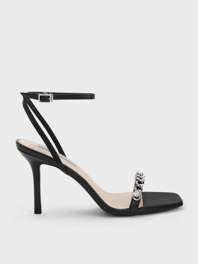 Sandale Cu Curea Charles & Keith Chain-Embellished Ankle Negrii | 912EQTXRN