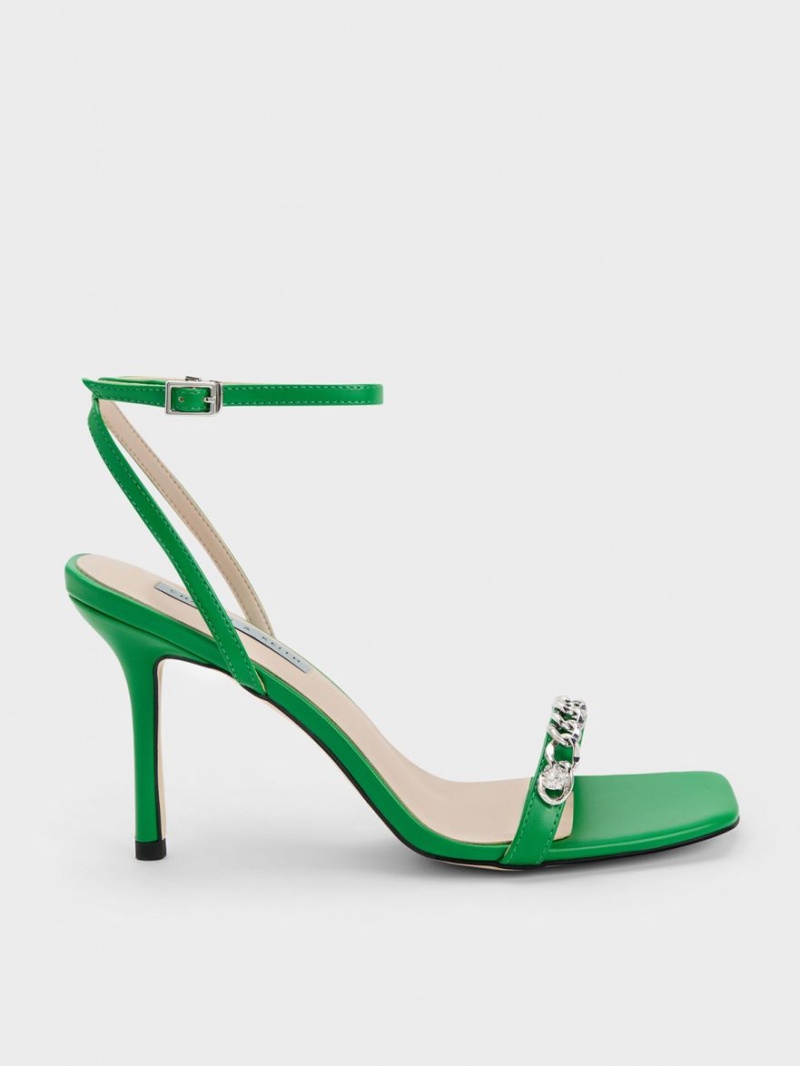 Sandale Cu Curea Charles & Keith Chain-Embellished Ankle Verzi | 170UBWVPH