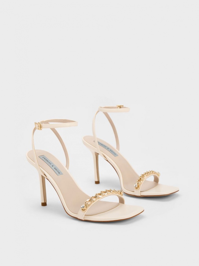 Sandale Cu Curea Charles & Keith Chain-Embellished Ankle Albi | 190JHPEYQ