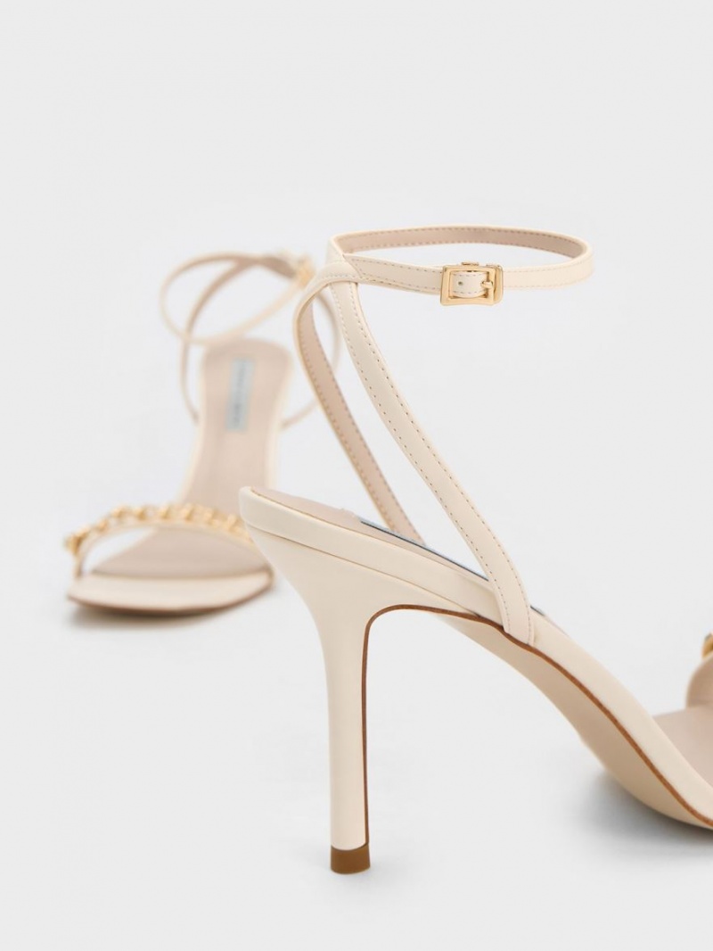 Sandale Cu Curea Charles & Keith Chain-Embellished Ankle Albi | 190JHPEYQ