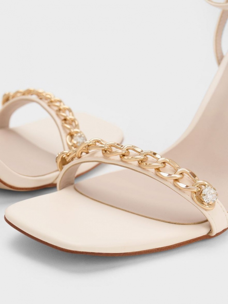 Sandale Cu Curea Charles & Keith Chain-Embellished Ankle Albi | 190JHPEYQ