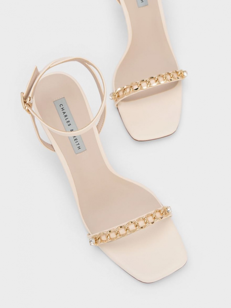Sandale Cu Curea Charles & Keith Chain-Embellished Ankle Albi | 190JHPEYQ