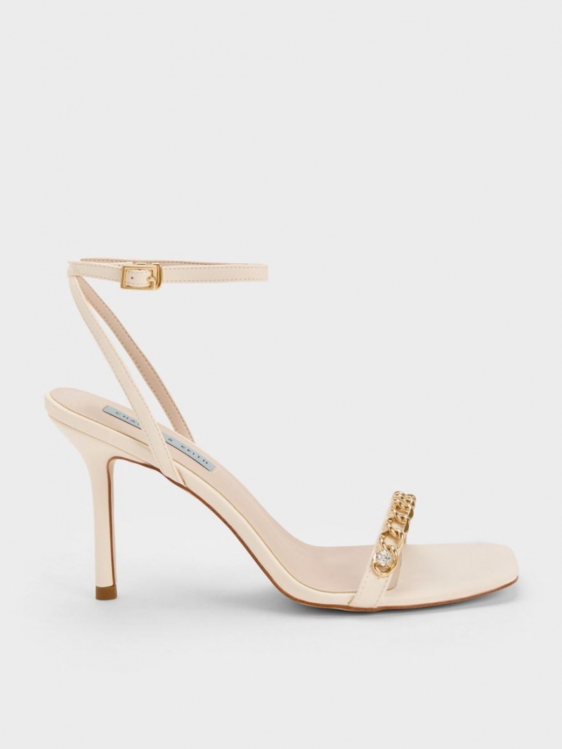 Sandale Cu Curea Charles & Keith Chain-Embellished Ankle Albi | 190JHPEYQ