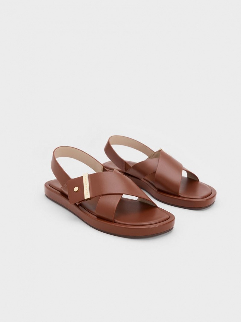 Sandale Cu Curea Charles & Keith Crossover Back Maro | 208WPVMGS