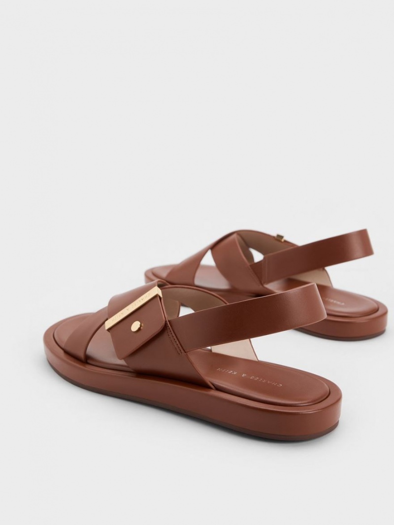 Sandale Cu Curea Charles & Keith Crossover Back Maro | 208WPVMGS
