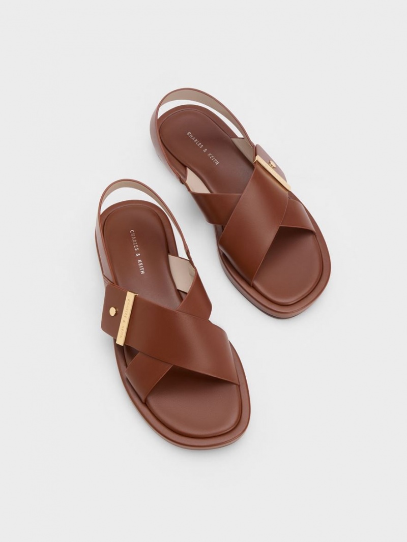 Sandale Cu Curea Charles & Keith Crossover Back Maro | 208WPVMGS