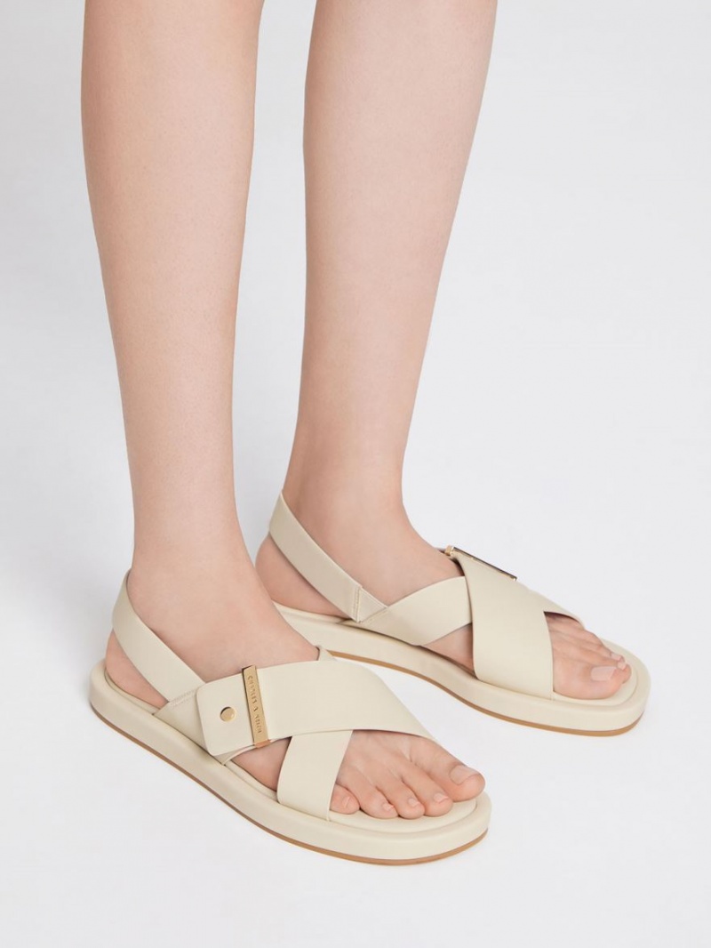 Sandale Cu Curea Charles & Keith Crossover Back Albi | 493PJLYWT