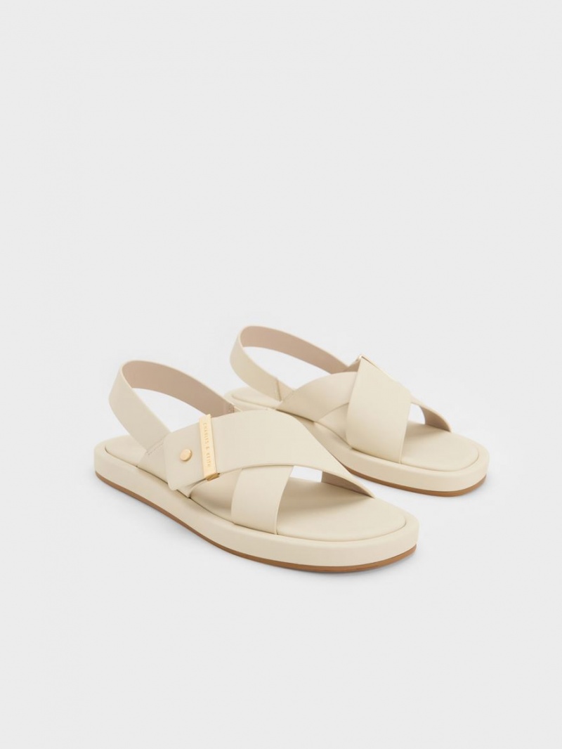 Sandale Cu Curea Charles & Keith Crossover Back Albi | 493PJLYWT
