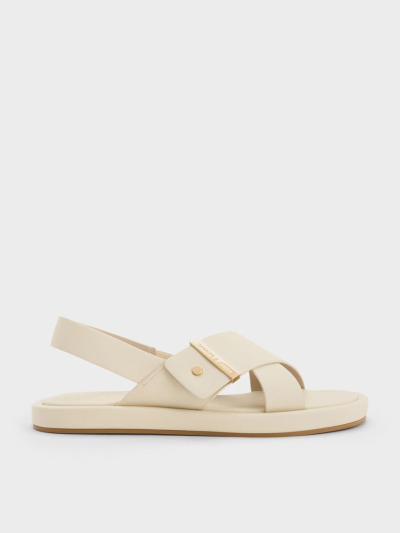Sandale Cu Curea Charles & Keith Crossover Back Albi | 493PJLYWT