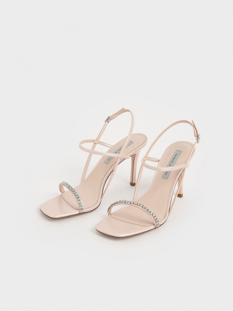 Sandale Cu Curea Charles & Keith Gem-Embellished Bej | 710CNPAEM