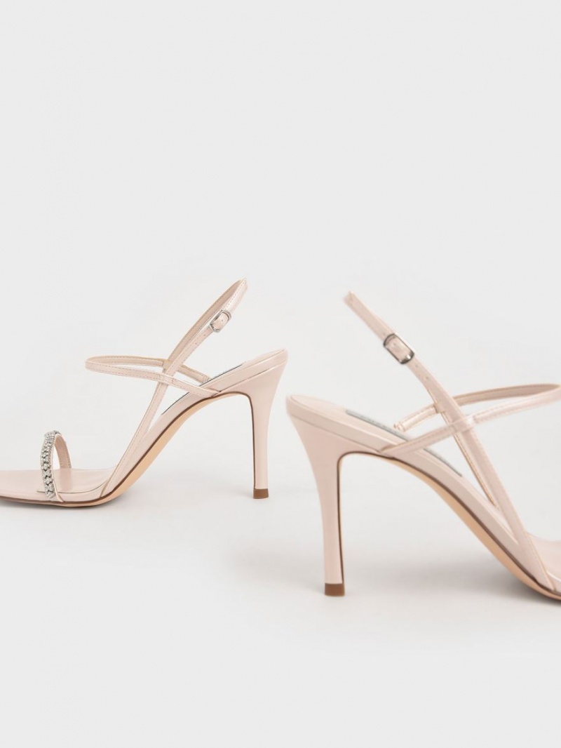 Sandale Cu Curea Charles & Keith Gem-Embellished Bej | 710CNPAEM