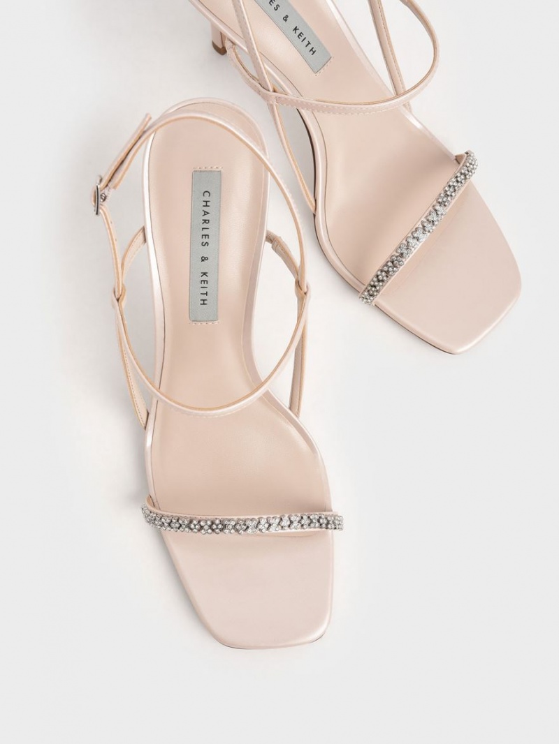 Sandale Cu Curea Charles & Keith Gem-Embellished Bej | 710CNPAEM